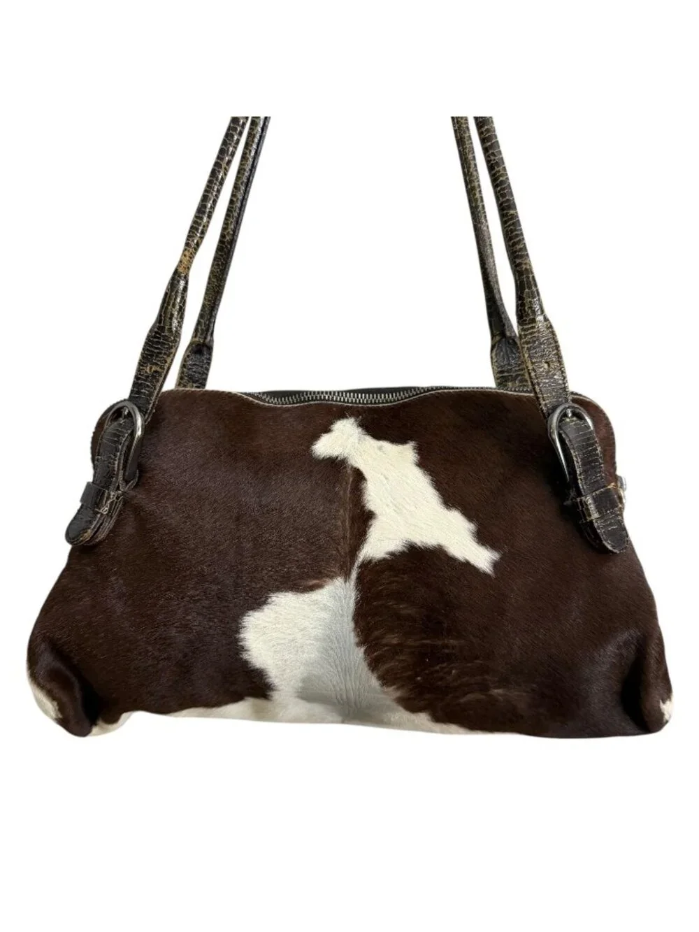 Miu Miu Cow Print Calf Hair Leather Shoulder Bag Slouchy Animal Print Maximalist